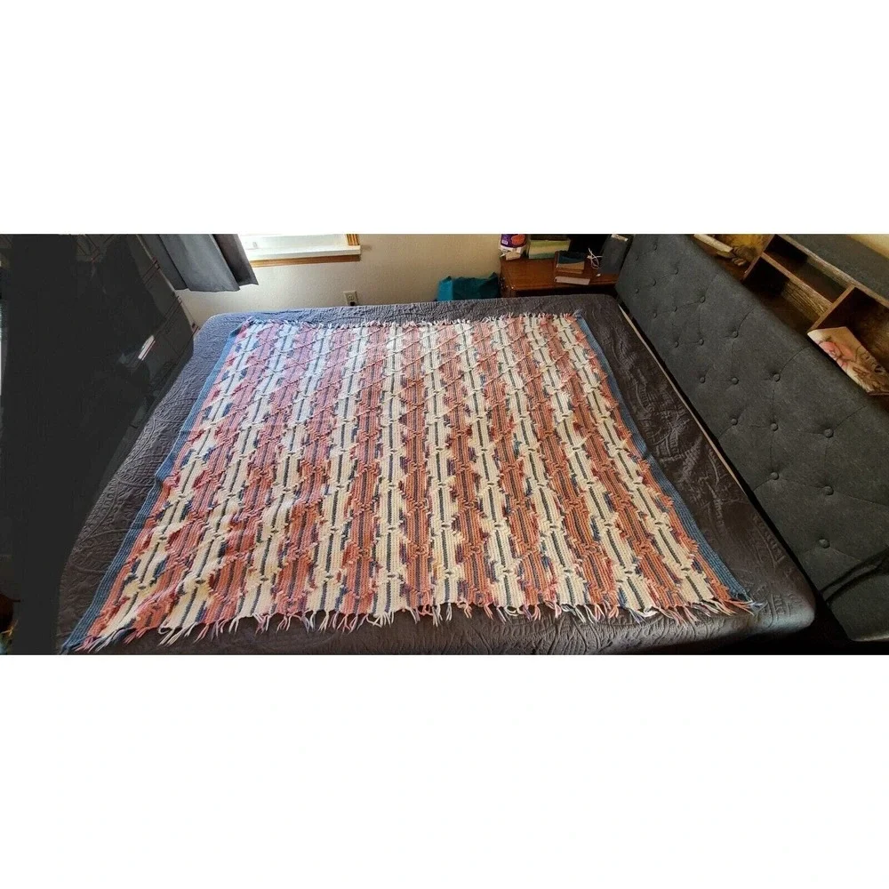 Crocheted Afghan Blanket Throw Handmade 63x48 Inches Granny Cottage Core